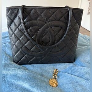 Chanel Black Quilted Leather Medallion Tote Bag